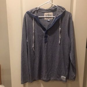 Lucky Brand mens 1/4 button hoodie shirt long sleeves size M blue cotton blend